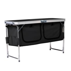 4ft 47cm Wide Black Outdoor Folding Table, Aluminum Alloy Rectangular, Two-fold Tabletop With Black Fabric Cupboard, 3 Height Adjustments.