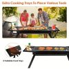 Portable 23" stainless steel charcoal grill, foldable and compact for outdoor BBQ, camping, picnics, and parties. Ideal for 3-5 people.